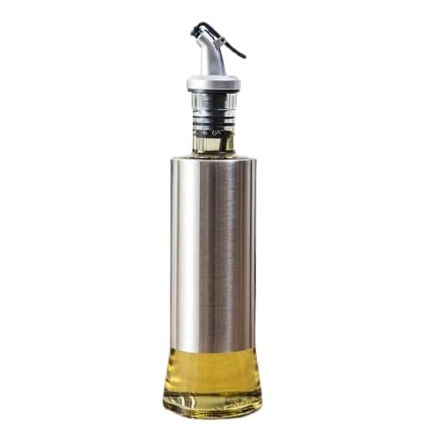 SAUDAGAR ENTERPRISES India Glass Oil Dispenser with Steel Cover Seasoning Bottle Glass Oil Bottle Leakproof Oiler Tank Household Stainless Steel Condiment Dispenser Steel 750 ml Pack Of 1