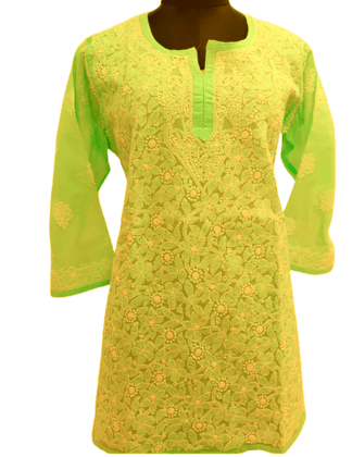 Lemon Yellow Chikankari Embroidery Short Kurta