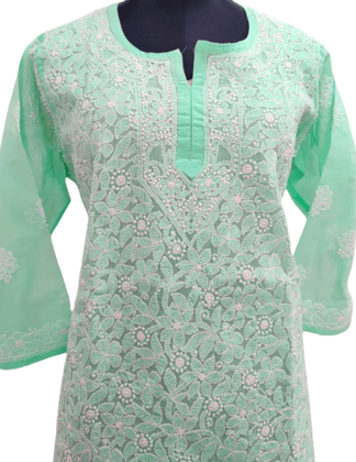 Lemon Green  Chickenkari Kurta Top