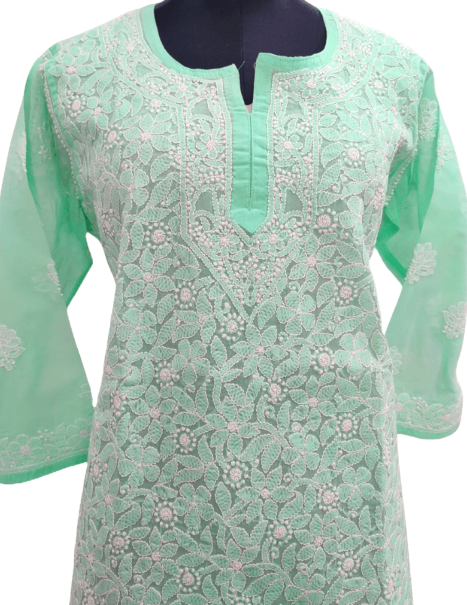 Lemon Green  Chickenkari Kurta Top