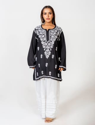 Ladies New Black Colour Fine Modal Hand Chikankari Short Kurti