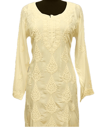 Off Cream Colour Embroidered  Cotton Lucknowi Chikankari Straight Kurta