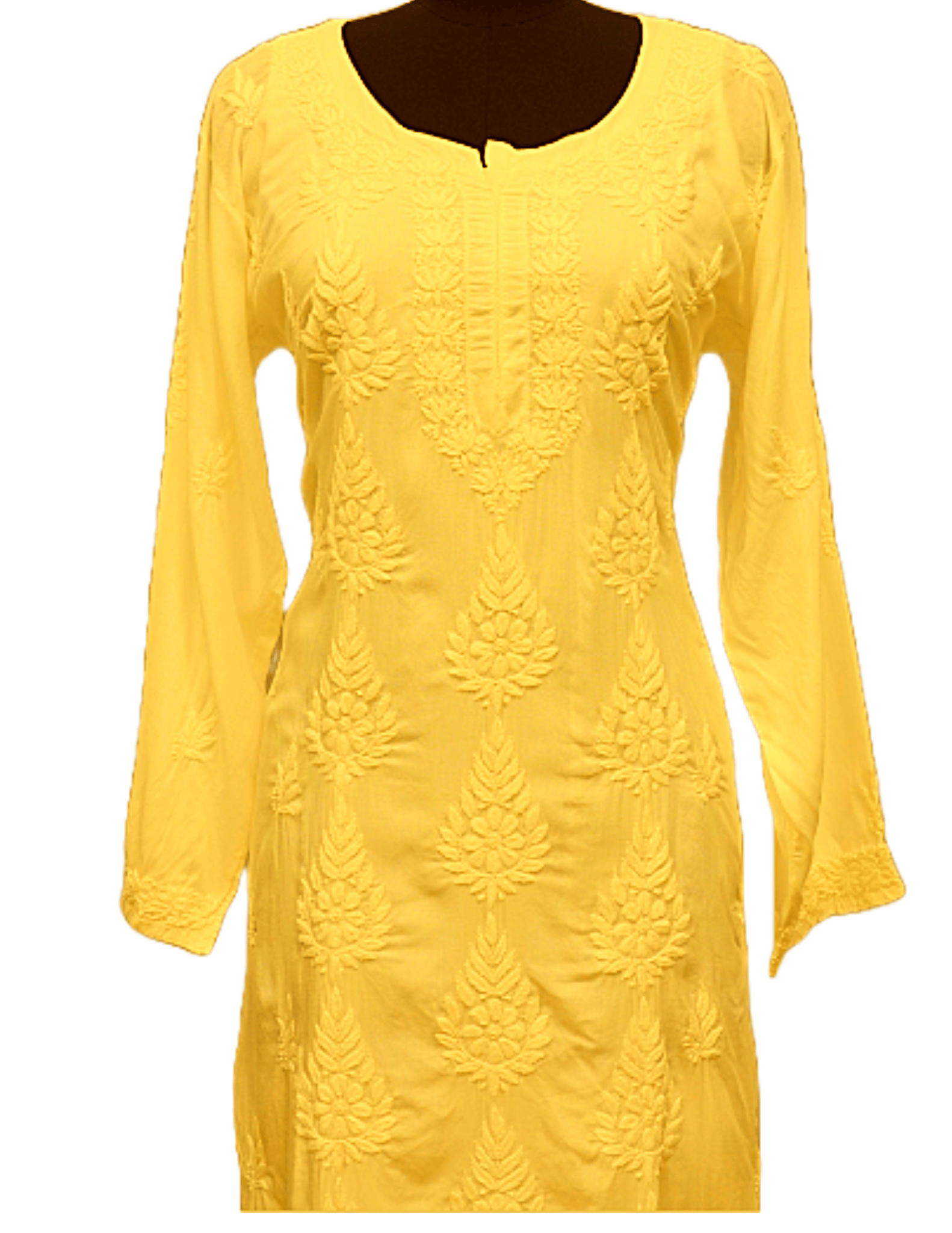 Yellow Embroidered Cotton Lucknowi Chikankari Straight Kurta