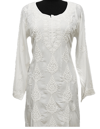 White Chikankari Hand Embroidery Chikankari Kurti