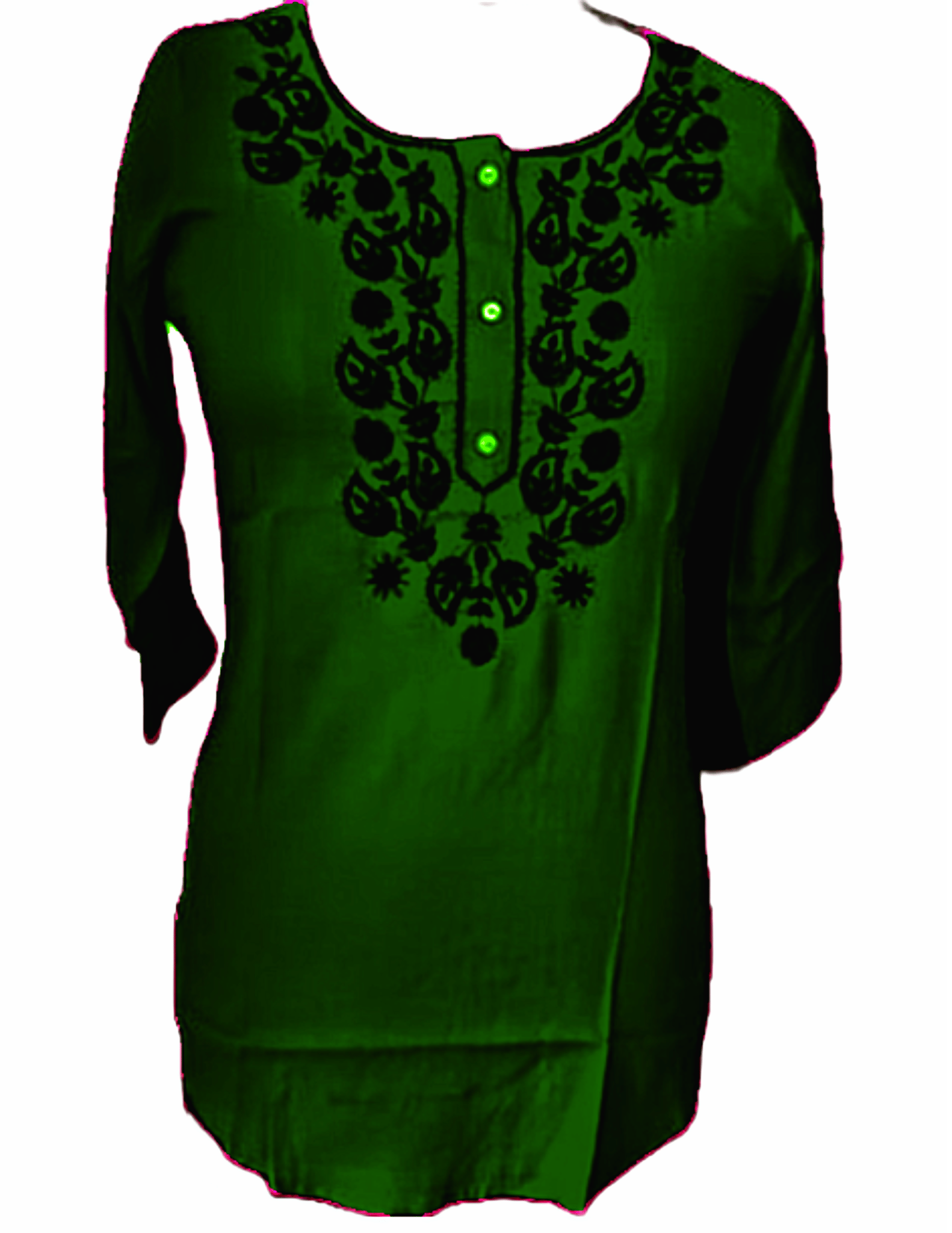 Green Gala Booti Black Kurti For Women