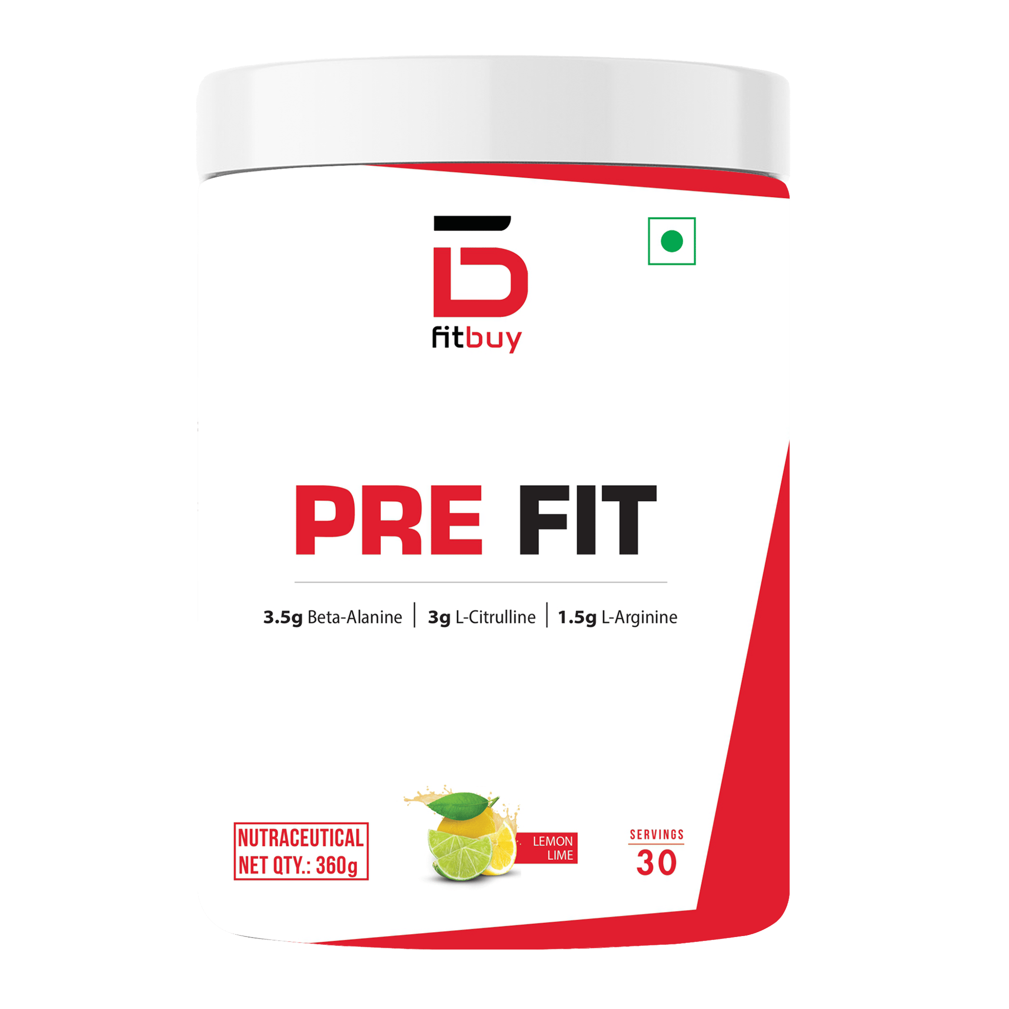 Fitbuy PreFit - Hardcore Pre-Workout 360g (Lemon) Tested for Purity, Boost Performance, Intense Energy, 3500mg Beta Alanine, 3000mg Citrulline, 1500mg Arginine, 750mg creatine, 200mg Caffeine,  30 Serving