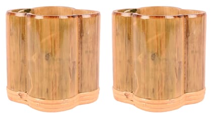 Divine Life BAMBOOS Handmade Pencil & Pen Holders - 11 cm x 6 cm x 11 cm, Pack of 2, DBPS_51