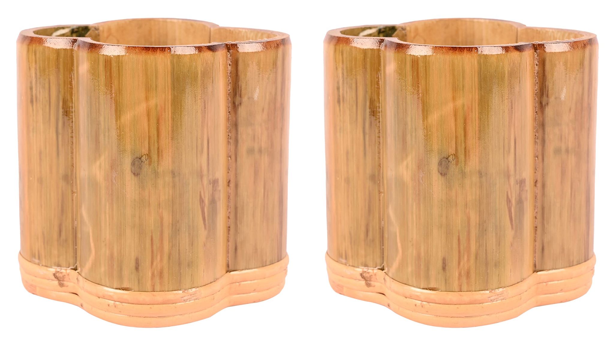 Divine Life BAMBOOS Handmade Pencil & Pen Holders - 11 cm x 6 cm x 11 cm, Pack of 2, DBPS_51