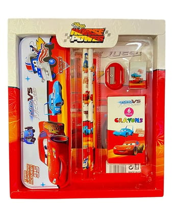 MANNAT 6 in 1 Stationary Kit for Girls Pencil Pen Book Eraser Sharpener-Stationary Kit Set for Girls/Birthday Gift,kid,(Red CAR)