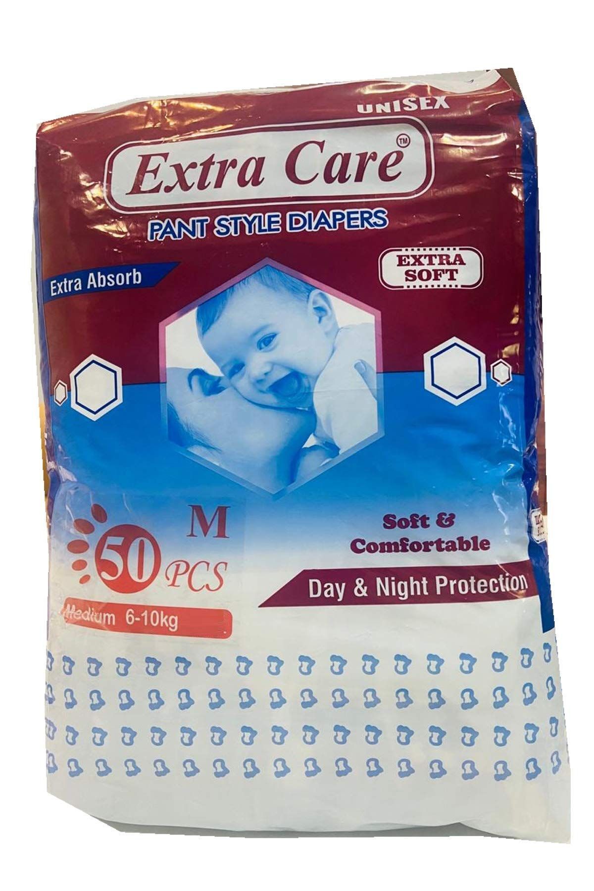 Extra Care Extra Absorb Pants Style Baby Diapers - 50 Count Medium |  Leakage Protection, Rush-Free