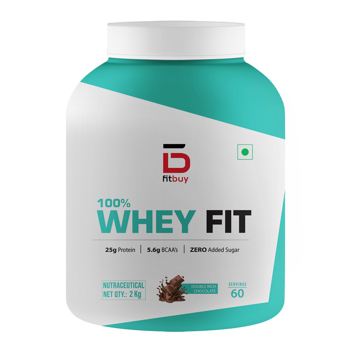 Fitbuy 100% Whey Protein 2kg (Double Rich Chocolate) with DigeZyme® For Easy Digestion, Tested for Purity, Easy Mixing, Muscle Growth, Muscle Recovery, 25g Protein, 5.7g BCAA, 11g EAA, ZERO Added Sugar