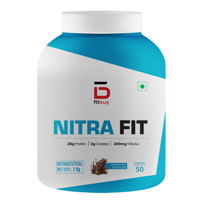 Fitbuy NitraFit Whey Protein 2kg (Double Rich Chocolate) with DigeZyme® For Easy Digestion, Tested for Purity, Easy Mixing, Muscle Growth, Muscle Recovery, Muscle Strength, 28g Protein, 3g Creatine Monohydrate, 220mg Ashwagandha & 200mg Tribulus