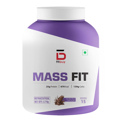 Fitbuy MassFit - Mass Gainer Protein 6 lbs (Double Rich Chocolate) with Fiber For Easy Digestion, Tested for Purity, Advanced Muscle Gain & Weight Gain, 25g Protein, 139g Carbs, 7500mg Creatine, 5.7g Carbs, Essential Vitamins & Minerals