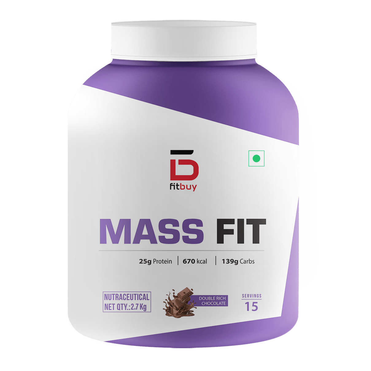 Fitbuy MassFit - Mass Gainer Protein 6 lbs (Double Rich Chocolate) with Fiber For Easy Digestion, Tested for Purity, Advanced Muscle Gain & Weight Gain, 25g Protein, 139g Carbs, 7500mg Creatine, 5.7g Carbs, Essential Vitamins & Minerals