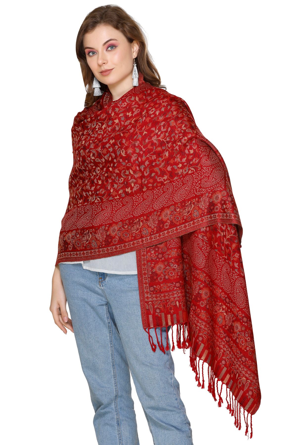 KTI Acrylic/Viscose Stoles for women with a Wool Blend for Winter, measuring 28 x 80 inches Made In India.