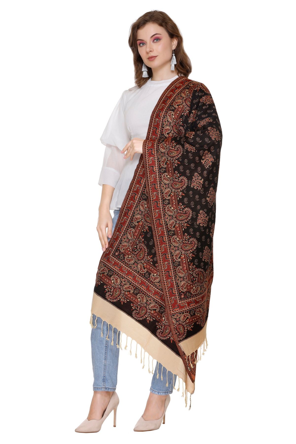 KTI Acrylic/Viscose Stoles for women with a Wool Blend for Winter, measuring 28 x 80 inches Made In India.