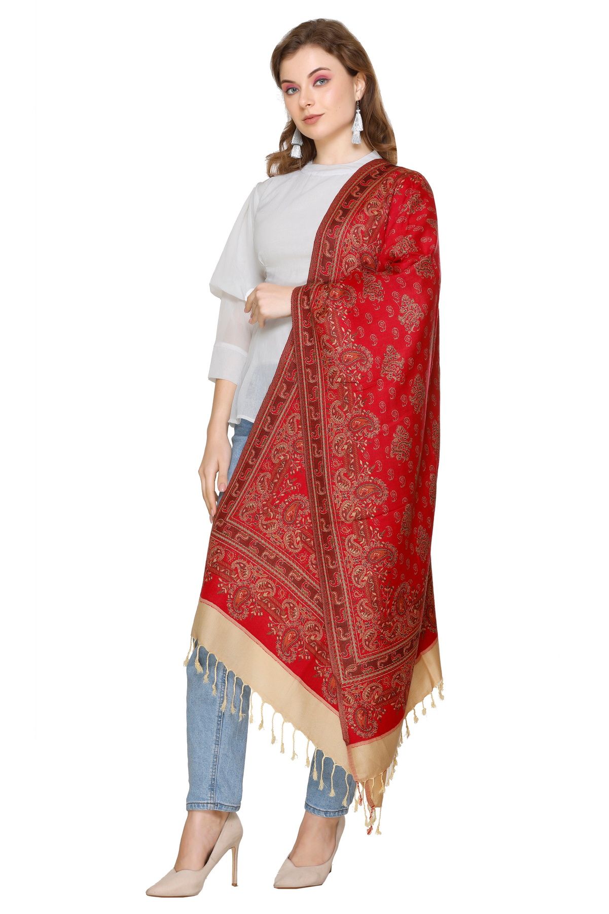 KTI Acrylic/Viscose Stoles for women with a Wool Blend for Winter, measuring 28 x 80 inches Made In India.