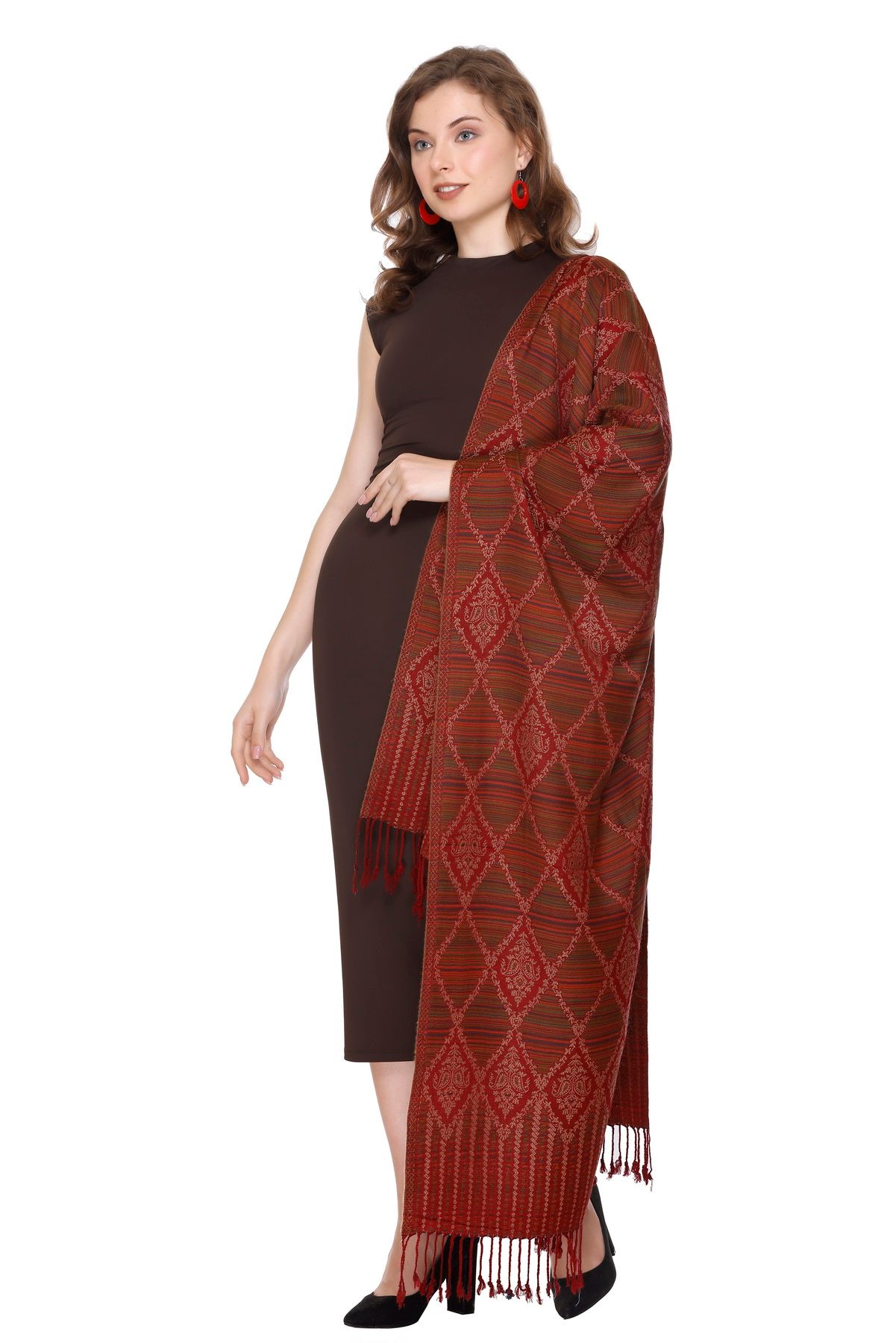 KTI Acrylic/Viscose Stoles for women with a Wool Blend for Winter, measuring 28 x 80 inches Made In India.