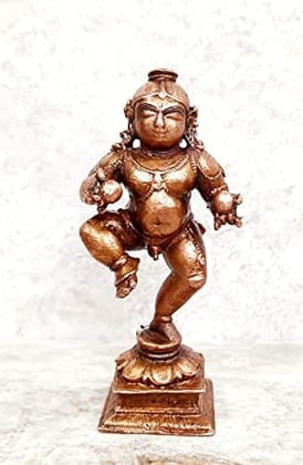 Searchers Paradise - Copper Idols Bal Krishna with Laddu, 3.3  inches, Copper Handmade 150 Grams, Patina Antique Finish, Pack of 1 Piece