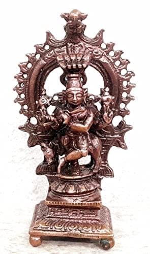 Searchers Paradise - Copper Idols Venugopalaswamy with Prabhavalli , 3 inches, Copper Handmade 90 Grams, Patina Antique Finish, Pack of 1 Piece