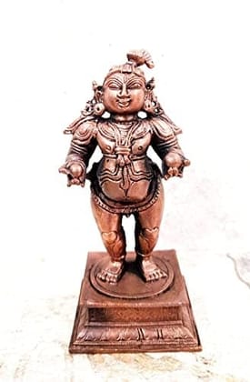 Searchers Paradise - Copper Idols Bal Krishna with Laddu, 4.3 inches, Copper Handmade 430 Grams, Patina Antique Finish, Pack of 1 Piece