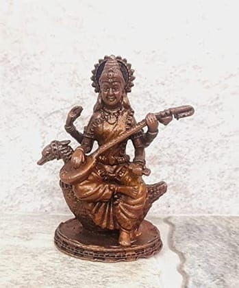 Searchers Paradise - Copper Idols Saraswathi Idol,2  inches, Copper Handmade 87 Grams, Patina Antique Finish, Pack of 1 Piece