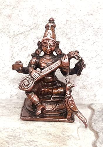 Searchers Paradise - Copper Idols Saraswathi,1.7 inches, Copper Handmade 50 Grams, Patina Antique Finish, Pack of 1 Piece