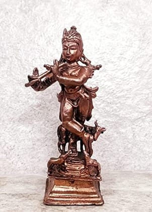 Searchers Paradise - Copper Idols Krishna,3.7 inches, Copper Handmade 185 Grams, Patina Antique Finish, Pack of 1 Piece