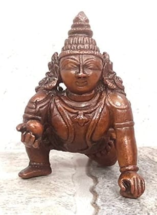 Searchers Paradise - Copper Idols Bala Krishna, 2.1inches, Copper Handmade 135 Grams, Patina Antique Finish, Pack of 1 Piece