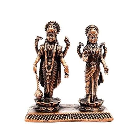 Searchers Paradise - Copper Idols Vishnu Lakshmi,1.9 inches, Copper Handmade 105 Grams, Patina Antique Finish, Pack of 1 Piece