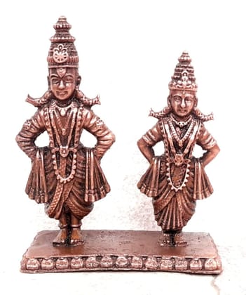 Searchers Paradise - Copper Idols Vitthal Rukmani Stand,3.2 inches, Copper Handmade 210 Grams, Patina Antique Finish, Pack of 1 Piece