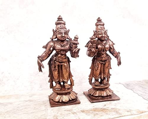 Searchers Paradise - Copper Idols ,3.3 inches, Copper Handmade Sridevi Bhudevi 263 Grams, Patina Antique Finish, Pack of 1 Piece