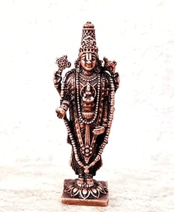 Searchers Paradise - Copper Idols Vishnu,3.25 inches, Copper Handmade 80 Grams, Patina Antique Finish, Pack of 1 Piece