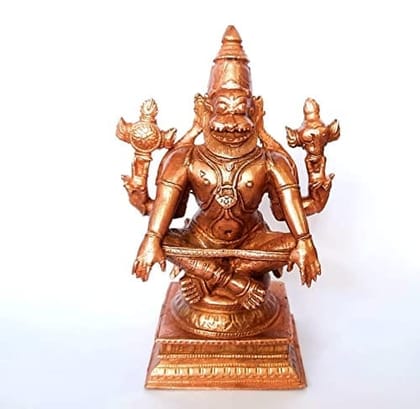 Searchers Paradise - Copper Idols Yoga Narasimhar,4.5 inches, Copper Handmade 650 Grams, Patina Antique Finish, Pack of 1 Piece