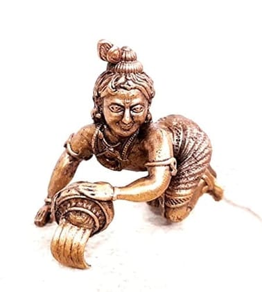 Searchers Paradise - Copper Idols Krishna Idol with Butter Pot,1.5 inches, Copper Handmade 60 Grams, Patina Antique Finish, Pack of 1 Piece