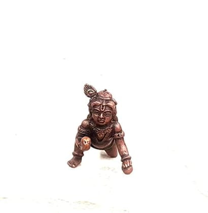 Searchers Paradise - Copper Idols Little Krishna ,1.3 inches, Copper Handmade 49 Grams, Patina Antique Finish, Pack of 1 Piece