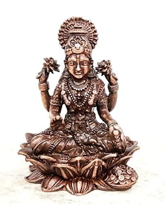 Searchers Paradise - Copper Idols Mahalakshmi ,2  inches, Copper Handmade 145 Grams, Patina Antique Finish, Pack of 1 Piece