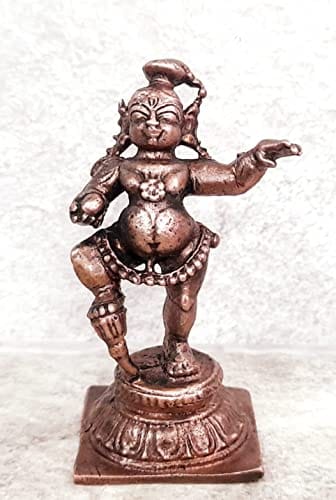 Searchers Paradise - Copper Idols Krishna,2.3  inches, Copper Handmade 82 Grams, Patina Antique Finish, Pack of 1 Piece