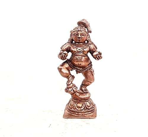 Searchers Paradise - Copper Idols Krishna with laddu,2.4 inches, Copper Handmade 63 Grams, Patina Antique Finish, Pack of 1 Piece