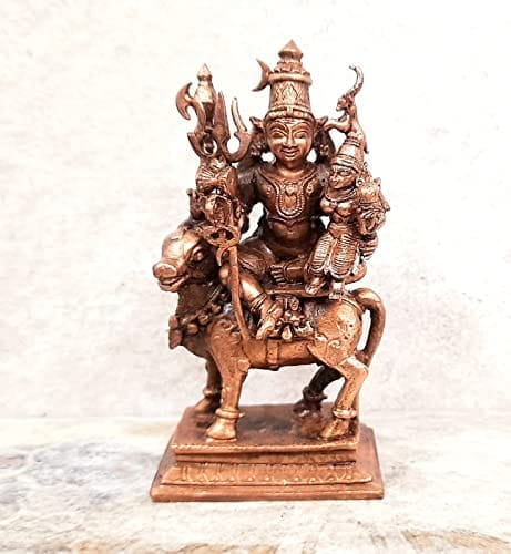 Searchers Paradise - Copper Idols Shiva Parvathi Idol with Nandhi Vahnam 4.5, inches, Copper Handmade 471 Grams, Patina Antique Finish, Pack of 1 Piece