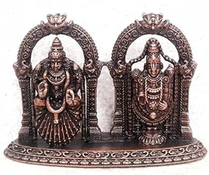 Searchers Paradise - Copper Idols Lord Balaji with Bhudevi,1.8 inches, Copper Handmade 60 Grams, Patina Antique Finish, Pack of 1 Piece