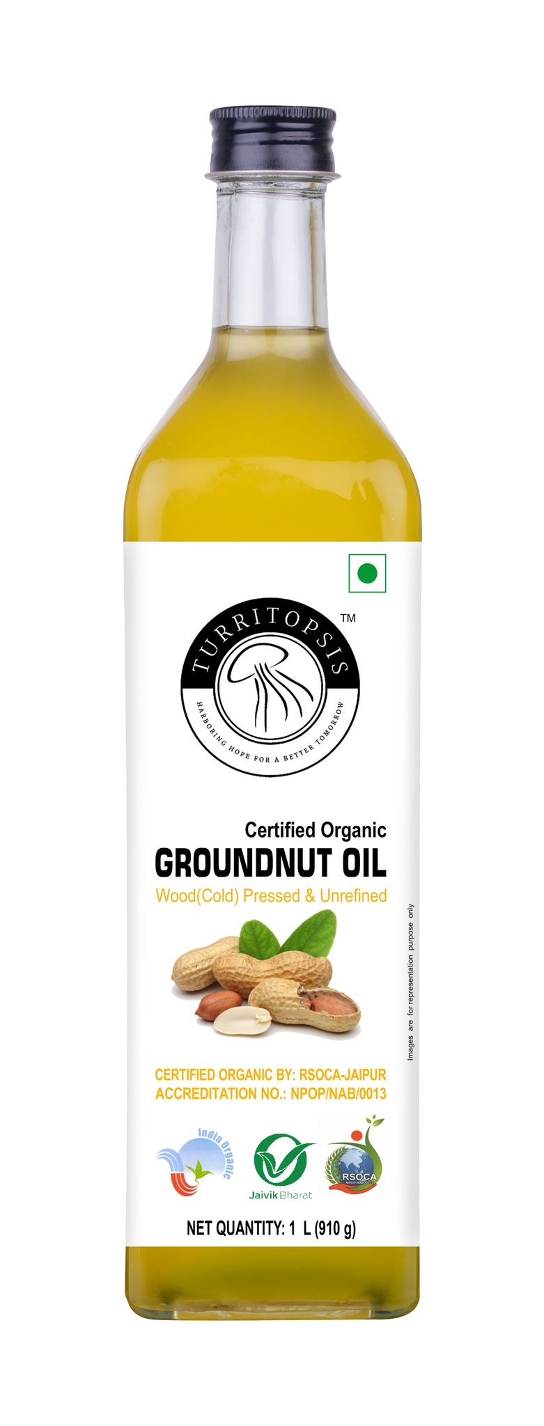 TURRITOPSIS Kachi Ghani Groundnut Oil Certified Organic Kohlu Chekku Wood pressed Cold pressed Virgin Unrefined Pure Natural Cooking Oil 1 Litre Pack of 1