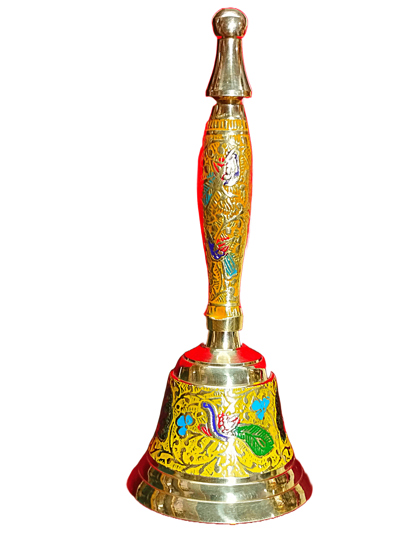 Brass Pooja Bell Ghanti, Small Handheld Service Bell, Loud Multi-Purpose Call Bell Hindu Festival Housewarming for Holi Pooja Decoration Essentials Gift Item