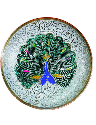 Brass Home Decorative Quarter Plate Peacock Meenakari Showpiece for Home and Office