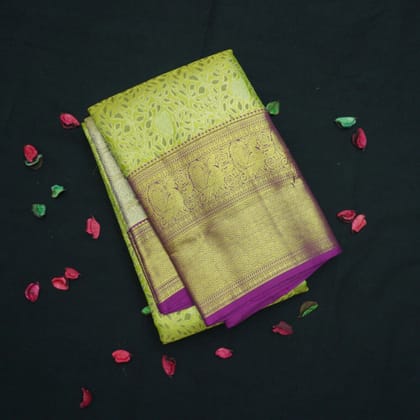 Exclusive Green and Purple Tissue Kanchipuram Wedding Silk Sari