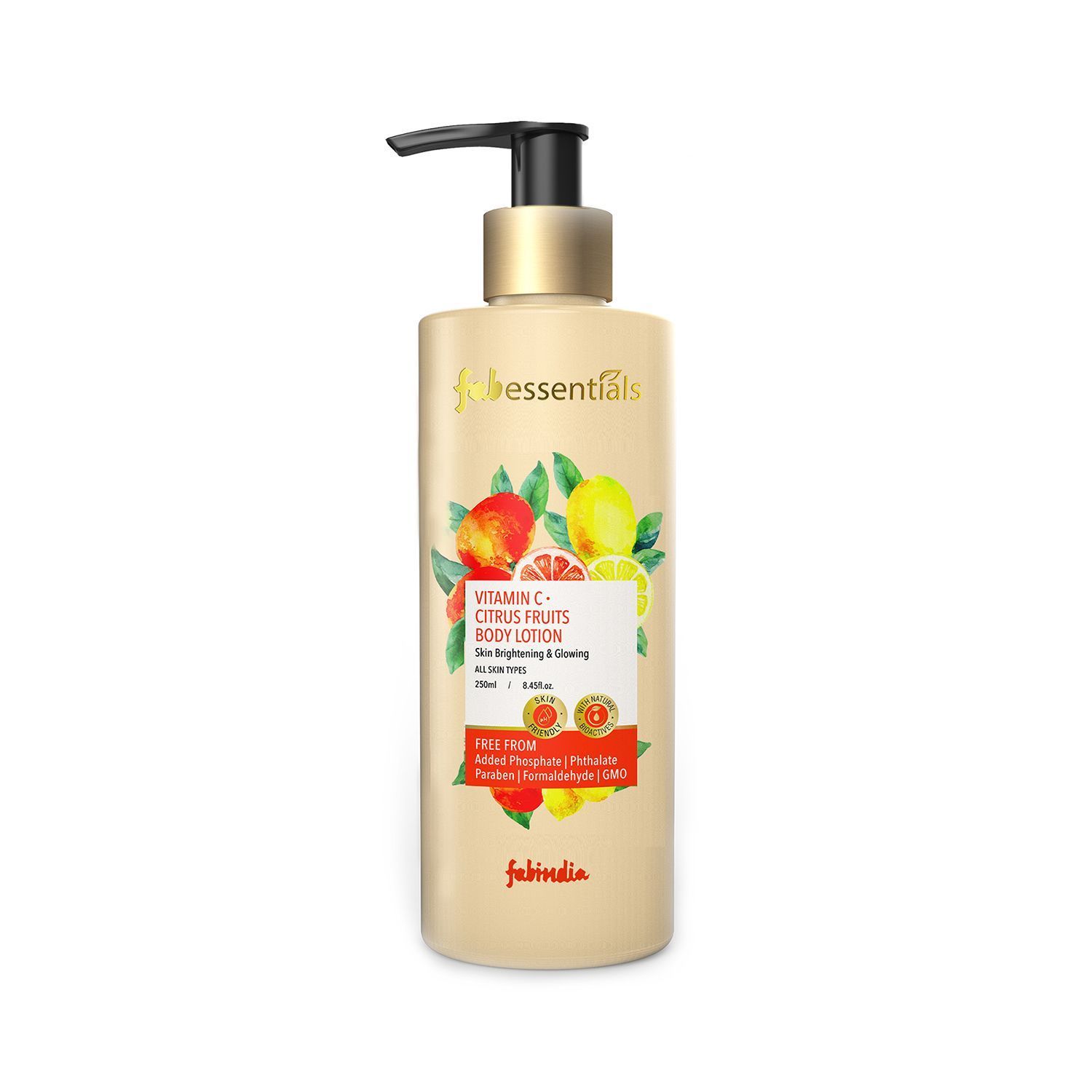 Fabessentials Vitamin C Citrus Fruits Body Lotion | with Orange Oil, Lemon, Amla & Almond Oil | for Moisturising, Brightening & Energising Skin for a Youthful Glow - 250 ml