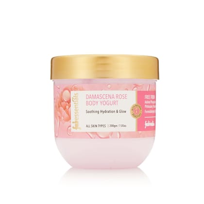 Fabessentials Damacena Rose Body Yogurt | infused with Shea Butter| Lightweight & Fast-absorbing Moisturiser that Smoothens & Nourishes | gives Soothing Hydration & Glow - 200 gm