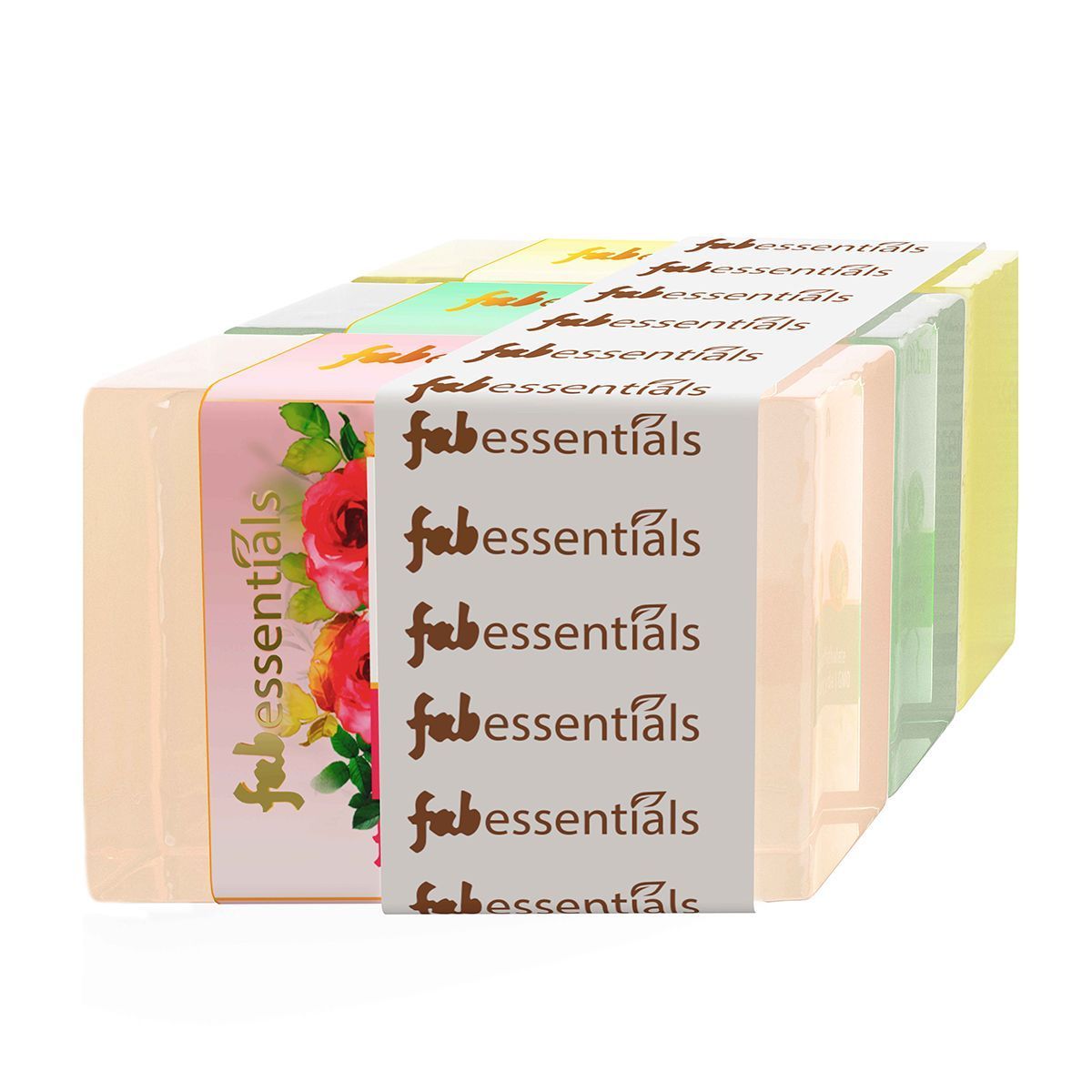 Fabessentials Assorted Glycerin Bathing Bars Pack of 3 - Wild Rose, Mint & Lemongrass - 100 gm X 3