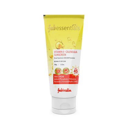 Fabessentials Vitamin E Calendula Suncreen SPF 45 PA++++ | infused with Gotu Kola | gives Broad Spectrum UVA & UVB Protection | Dermatologically Tested - 100 ml