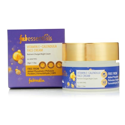 Fabessentials Vitamin E Calendula Night Cream | Nutrient Charged along with Natural-Moisturising Factor | Reduces Signs of Ageing, Fine Lines & Wrinkles for Nourished & Younger Looking Skin - 100 gm